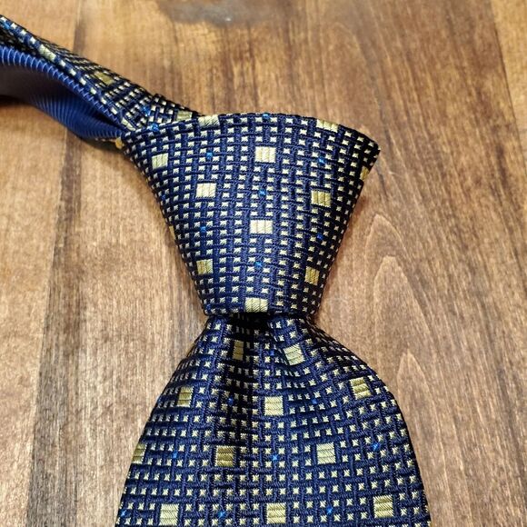Tommy Hilfiger Executive Level Black Gold and Blue Dot Men's Tie - Picture 1 of 5